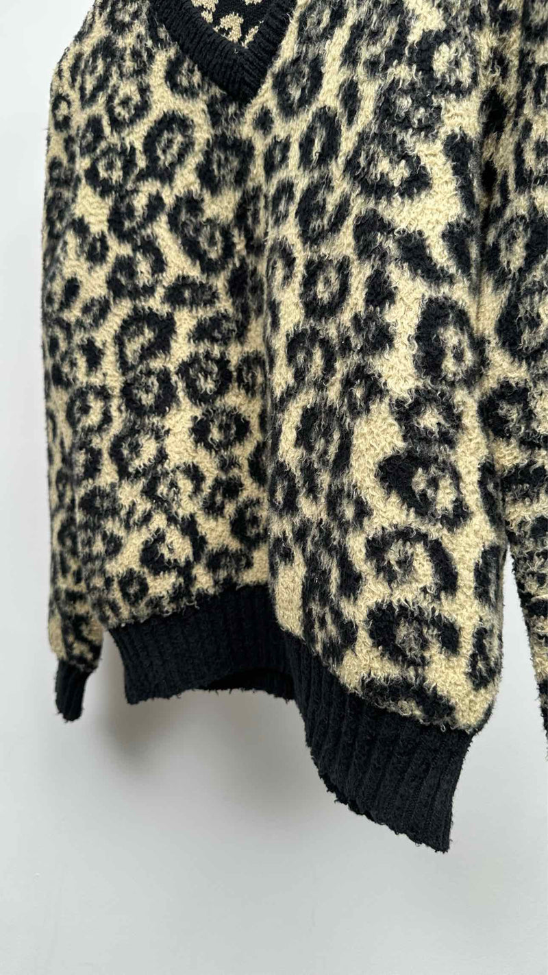 CELINE Inside-out V-neck Leopard Sweater