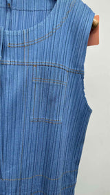 Pleats Please N/S "Cotton Denim" Pleated Jump Suits