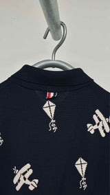 Thom Browne S/S Sky Icons Intarsia Knit Polo Shirt