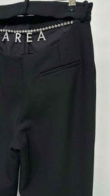 Area Back-cut out crystal chain Wide Pants