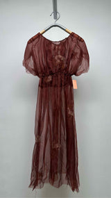Peng Tai Sheer Gathered Embroidered Dress