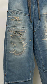 Kapital 14oz Distressed Double-Knee Easy Baggy Jeans
