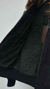 Louis Vuitton Fringed-seam Leopard-fur-collar Quilted-lined Denim Jacket