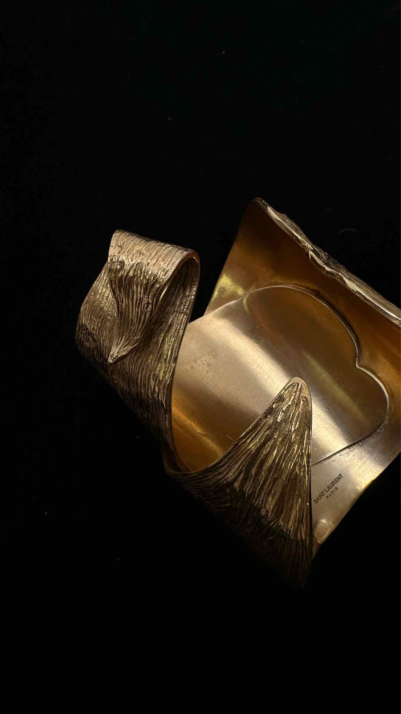 Saint Laurent Leaf Chunky Cuff Brass Bracelet