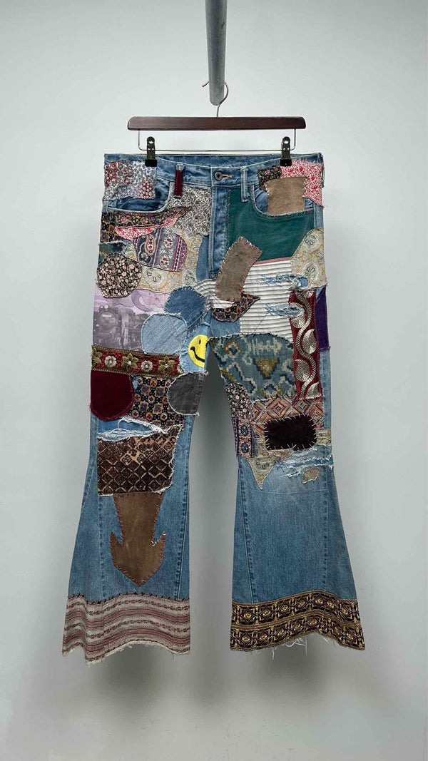 Kapital Flared Distressed Embellished Jeans