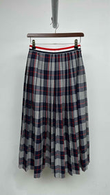 Thom Browne Hairline Plaid Pleated Midi Skirt