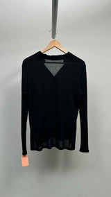 The Row L/S Open-Neck Hybrid Sheer Top