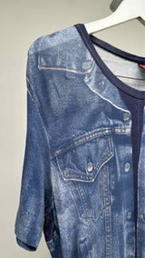Gaultier Jeans S/S Trompe-L'oeil Denim Jacket Print Top