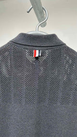 Thom Browne S/S Pointelle-knit Polo Shirt