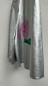 Zomer Rose-Print Metallic Leather Wide Shorts