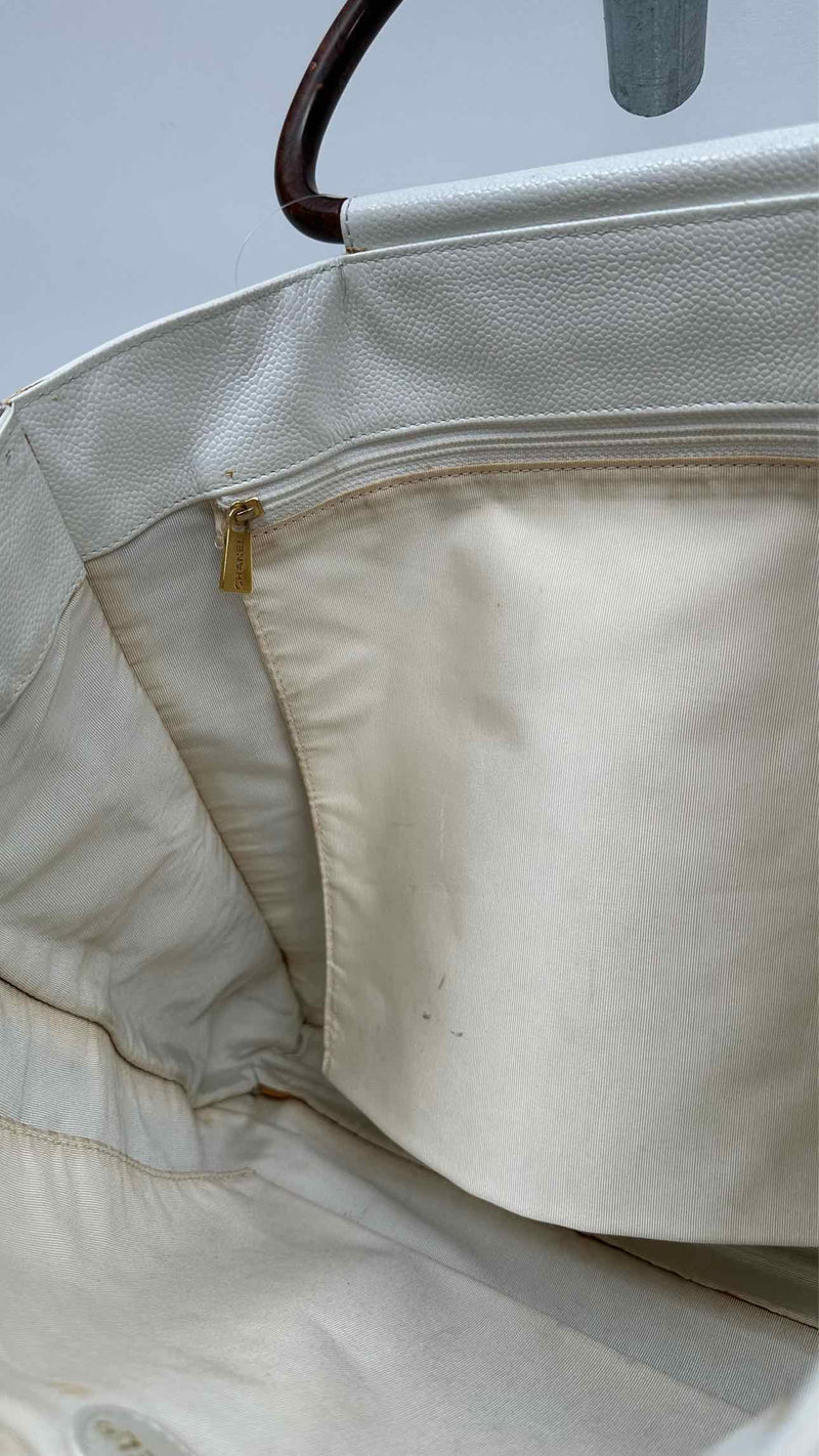 Chanel CC Caviar Wood Tote Bag