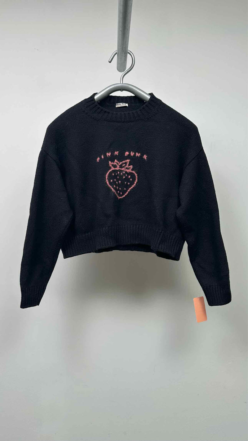 Miu Miu Cropped Strawberry-Embroidered Sweater