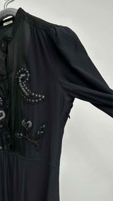 Miu Miu L/S Embroidered Patched Silk Dress