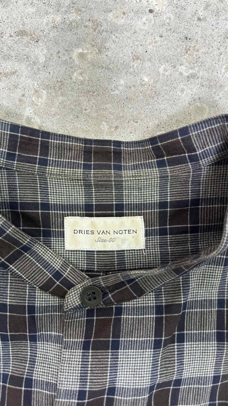 Dries Van Noten Check Collarless Shirt