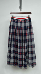Thom Browne Hairline Plaid Pleated Midi Skirt