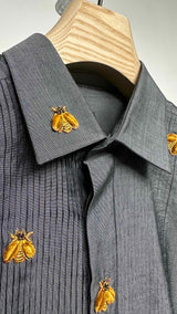 Lanvin Pleated Paneled Bee Embellished Tuxedo Shirt