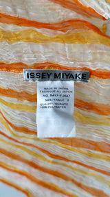 Issey Miyake S/S Pleated Striped Sheer Mock-neck Top