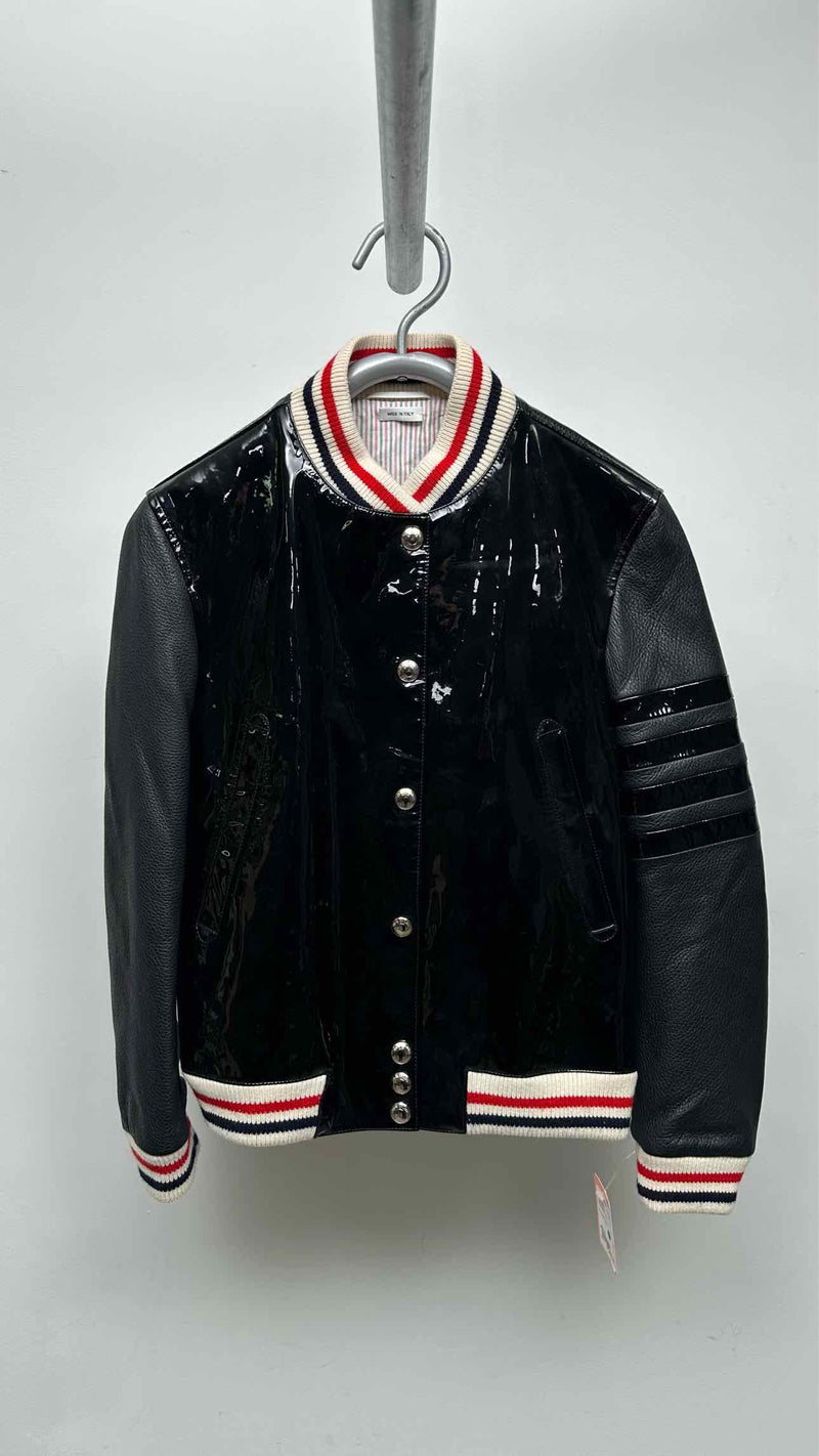 Thom Browne 4-bar 4-bar Patent-body Leather Bomber Jacket