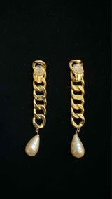 Chanel Chain Pearl Clip Earrings