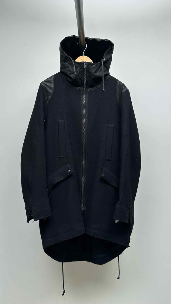 Isabel Benenato Leather Hybrid Zip-up Hooded Coat