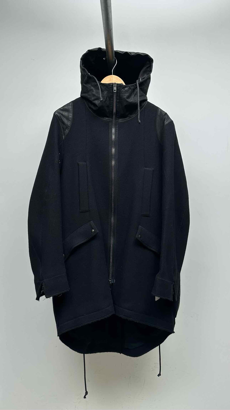 Isabel Benenato Leather Hybrid Zip-up Hooded Coat