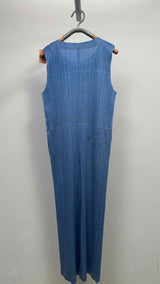 Pleats Please N/S "Cotton Denim" Pleated Jump Suits