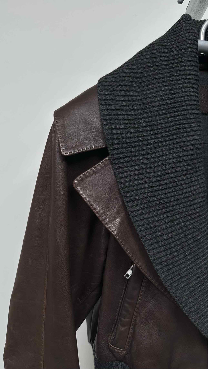 Donna Karan Knit-hybrid Shawl-collar Leather Jacket