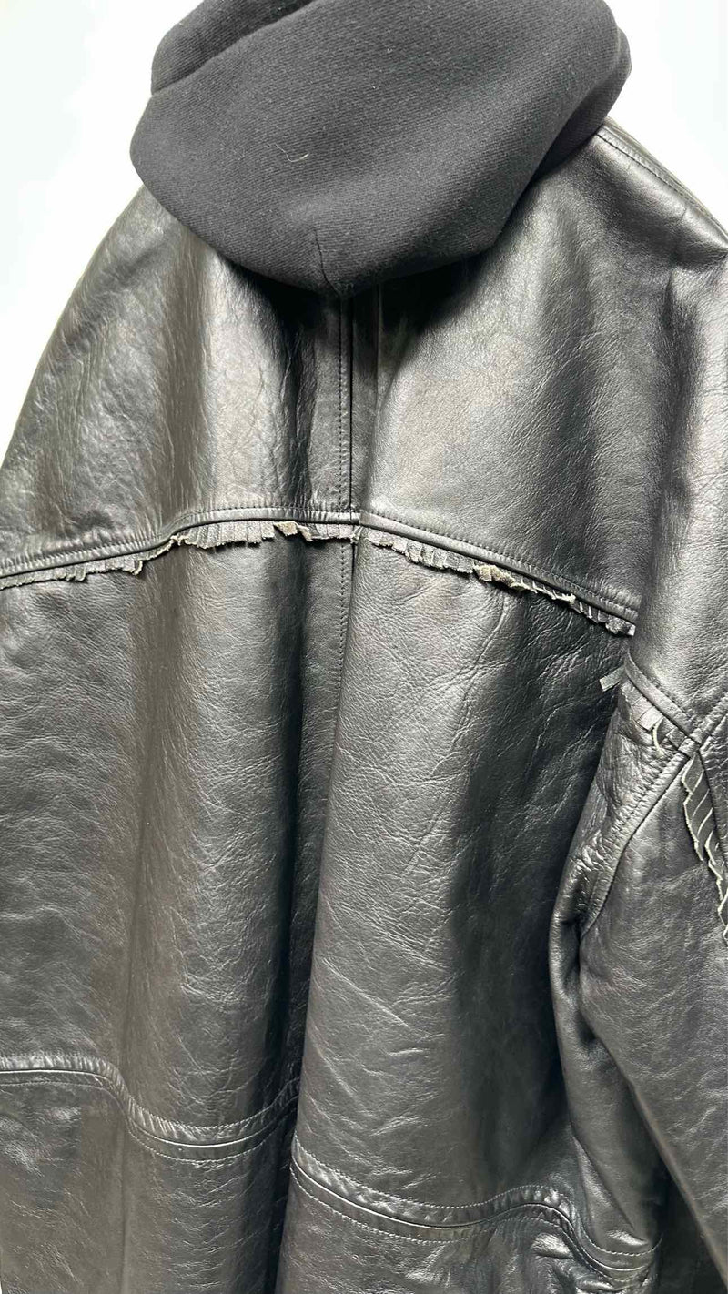 Balenciaga Quilted-lining Hood Layered Leather Coat