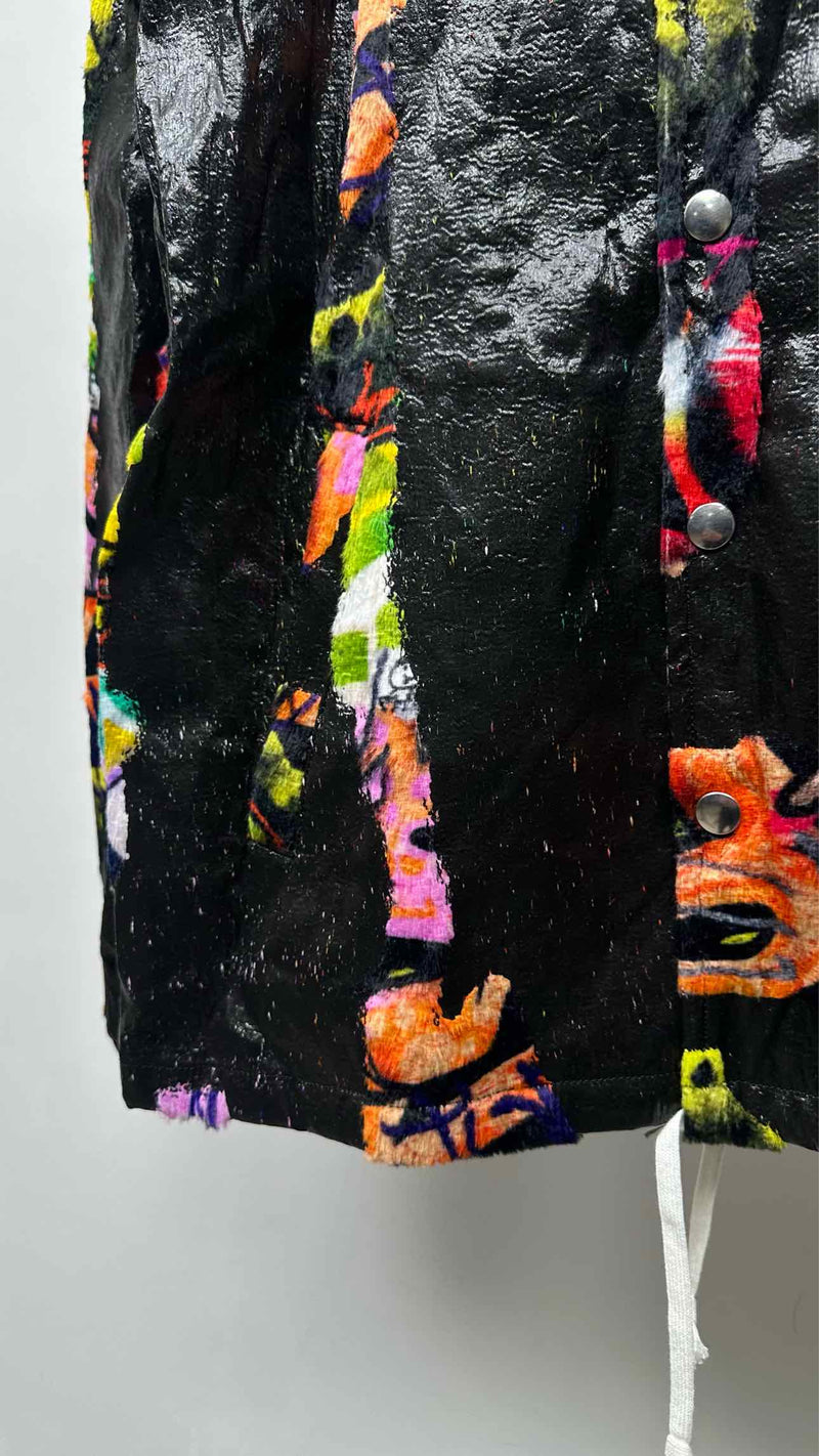 Comme Des Garcons Homme Plus Faux-leather Velvet Hybrid Printed Coach Jacket