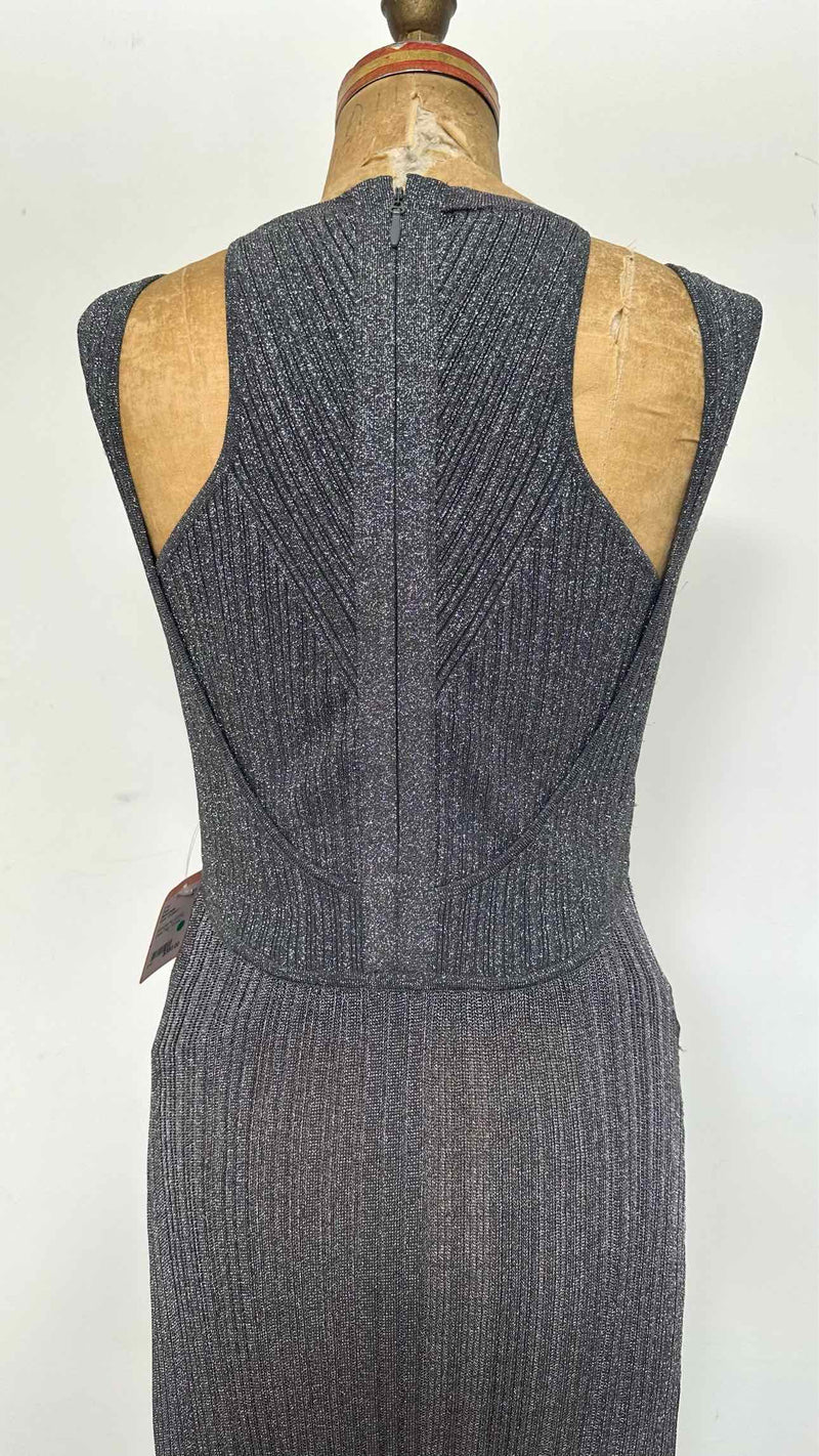 Herve Leger N/S Top-layered Metalic Rib Knit Long Dress