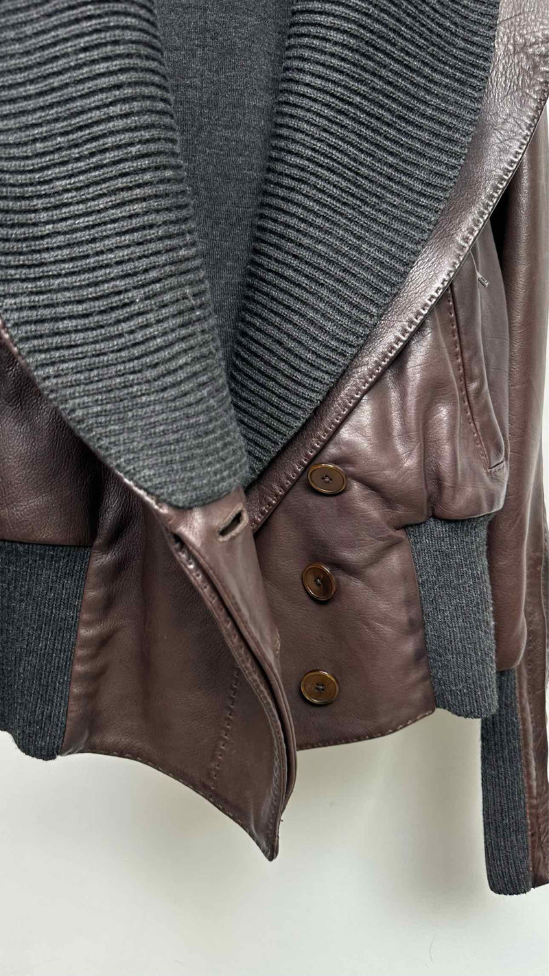 Donna Karan Knit-hybrid Shawl-collar Leather Jacket