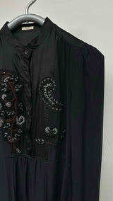 Miu Miu L/S Embroidered Patched Silk Dress