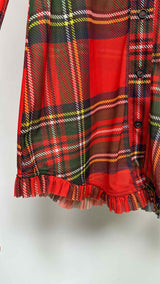 Molly Goddard Collarless Plaid Mesh Shirt