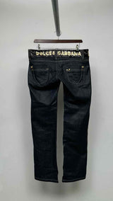 D&G Sequin Logo Waist Flare Waxed Jeans