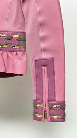 Dsquared2 Ruffle-detailed Bow-embroidered Leather Jacket