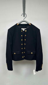 CELINE Collarless Metal-button Wool Blazer Jacket