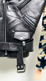 Junya Watanabe Floral-Velvet-Sleeve Reconstructed Faux Leather Jacket