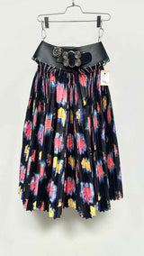 Chopova Lowena Leather-belted Pleated Floral Skirt