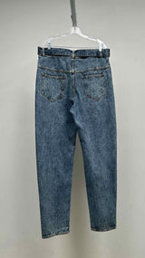 Margiela Asymmetrical Cut-out Tapered Belted Jeans