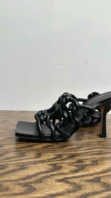 Bottega Veneta Square-Toe Inter-Woven Stretch Heel Sandals