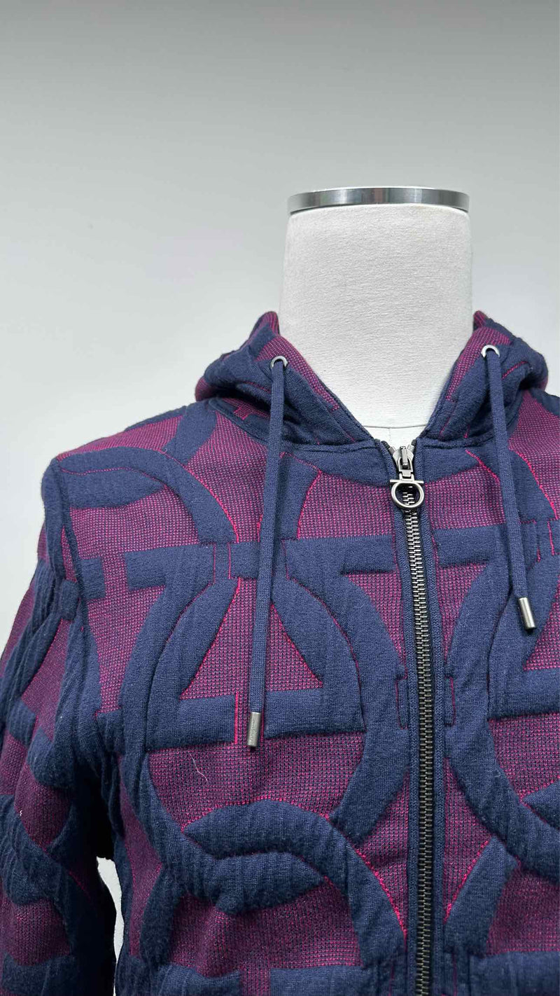 Salvatore Ferragamo Zip-up Logo Pattern Hoodie