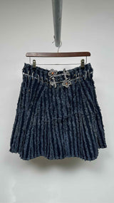 Chopova Lowena Fringe-stripe Denim Skirt