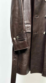 Men's Thom Browne Metal Button Leather Trench Coat
