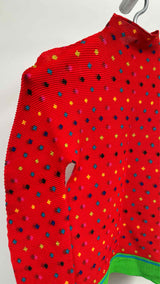 me Issey Miyake L/S Waffle Pleated Printed Mock-neck Top