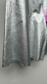 Zomer Rose-Print Metallic Leather Wide Shorts