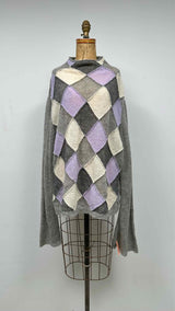 Burberry High-neck Check-patchwork Oversize Flare-sleeve Sweater