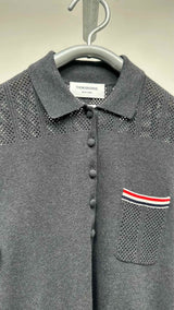 Thom Browne S/S Pointelle-knit Polo Shirt