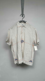 Bode S/S Embroidered Distressed Linen Box Shirt