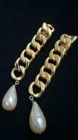 Chanel Chain Pearl Clip Earrings