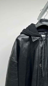 Balenciaga Quilted-lining Hood Layered Leather Coat